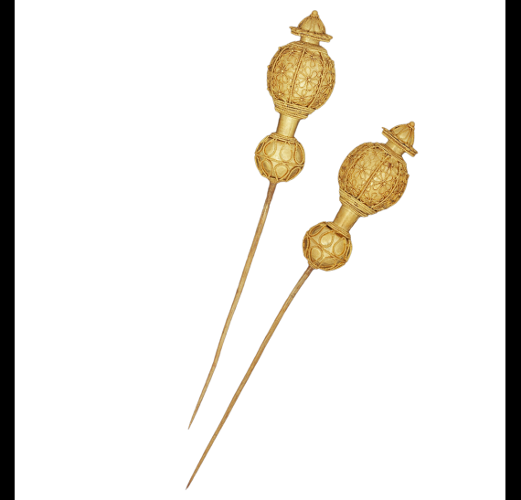 A pair of gold pins