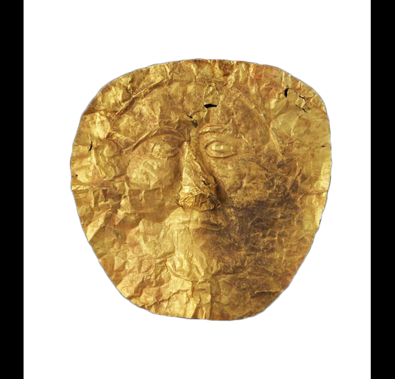 Golden burial mask from the Archaic cemetery of Sindos (ΜΘ 7980). © Ministry of Culture-AMTh